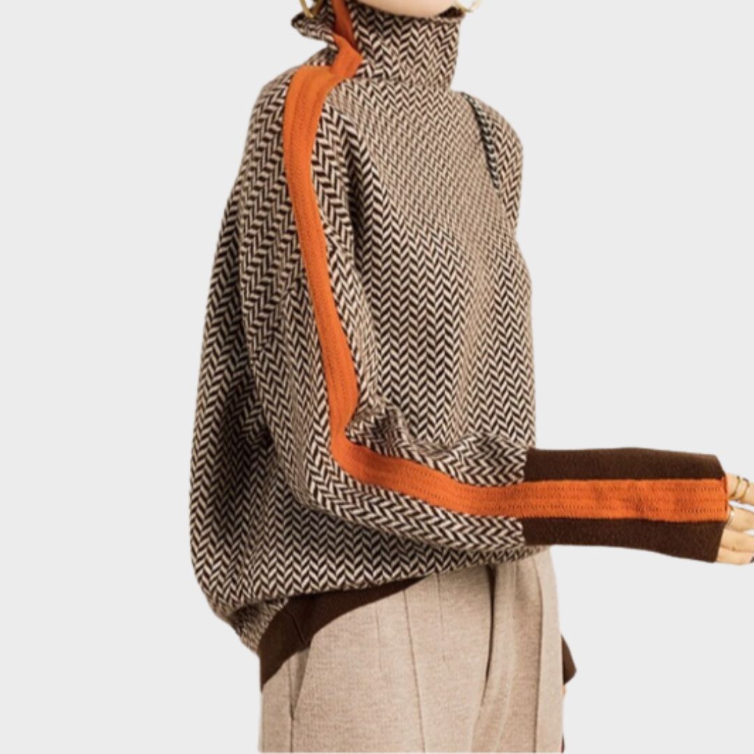 Lily - Women's Luxury Herringbone Turtleneck Sweater