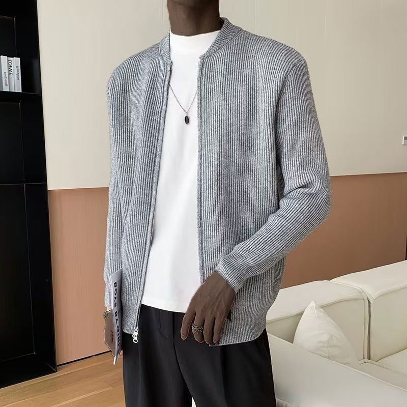 Connor - Men's Spring Knit Sweater with Zip and Rib Structure
