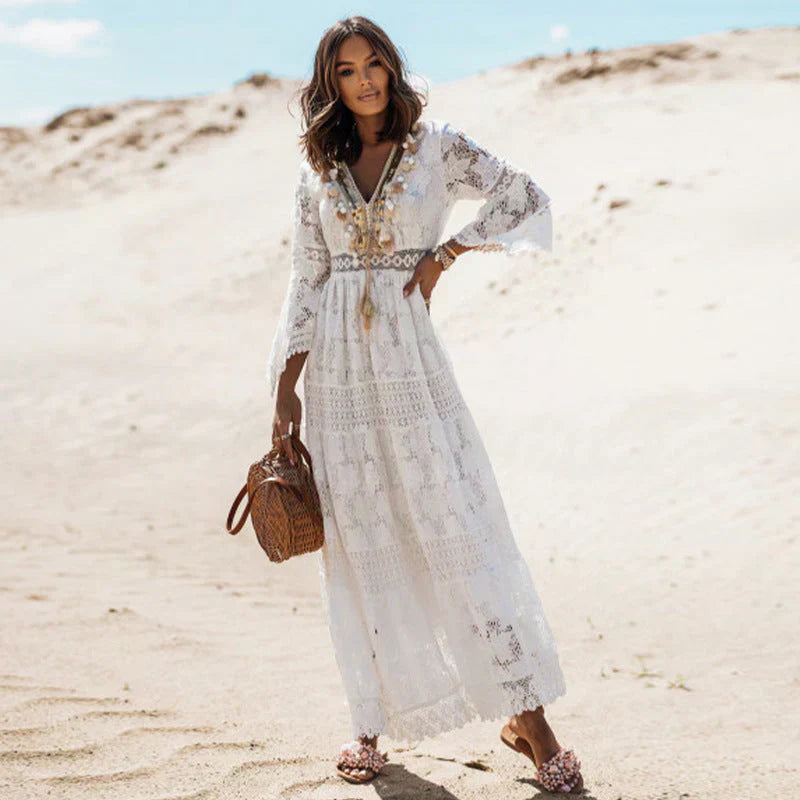 Laura - Women's Summer Bohemian Maxi Dress with Long Sleeve