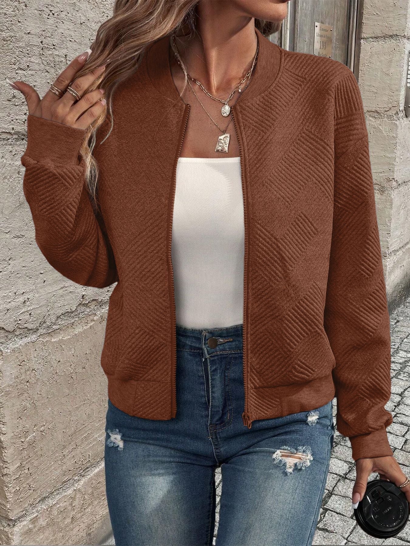 Rachel - Women's Cardigan with Zip and Struktur
