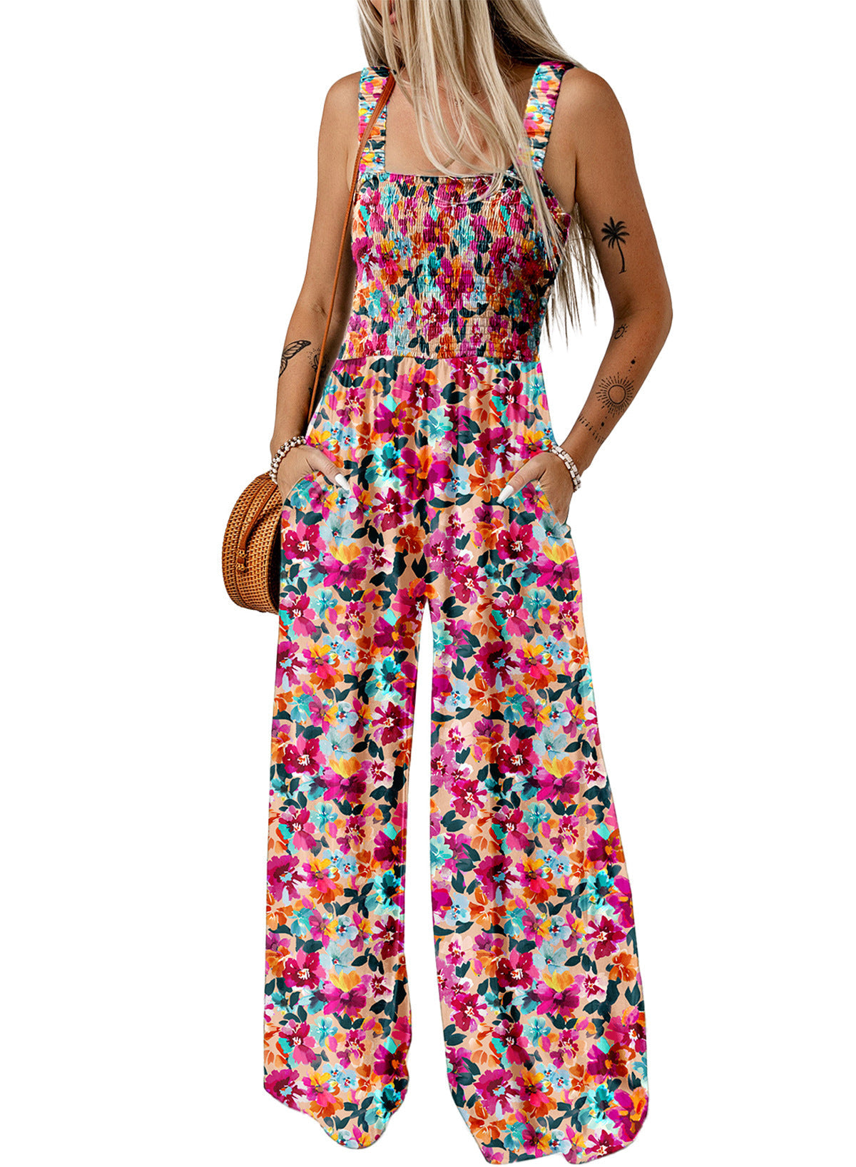Joyce - Elegant Women's-Spring-Jumpsuit with Floral Print and weitem Bein