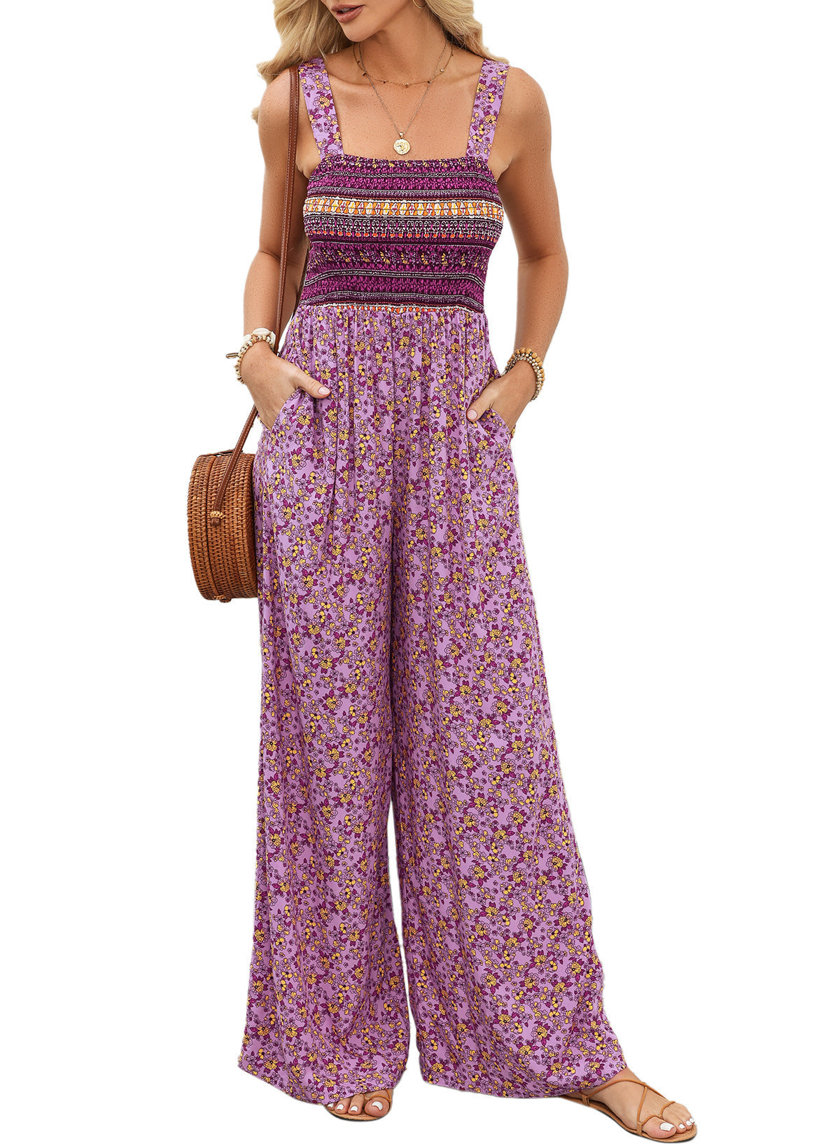 Joyce - Elegant Women's-Spring-Jumpsuit with Floral Print and weitem Bein