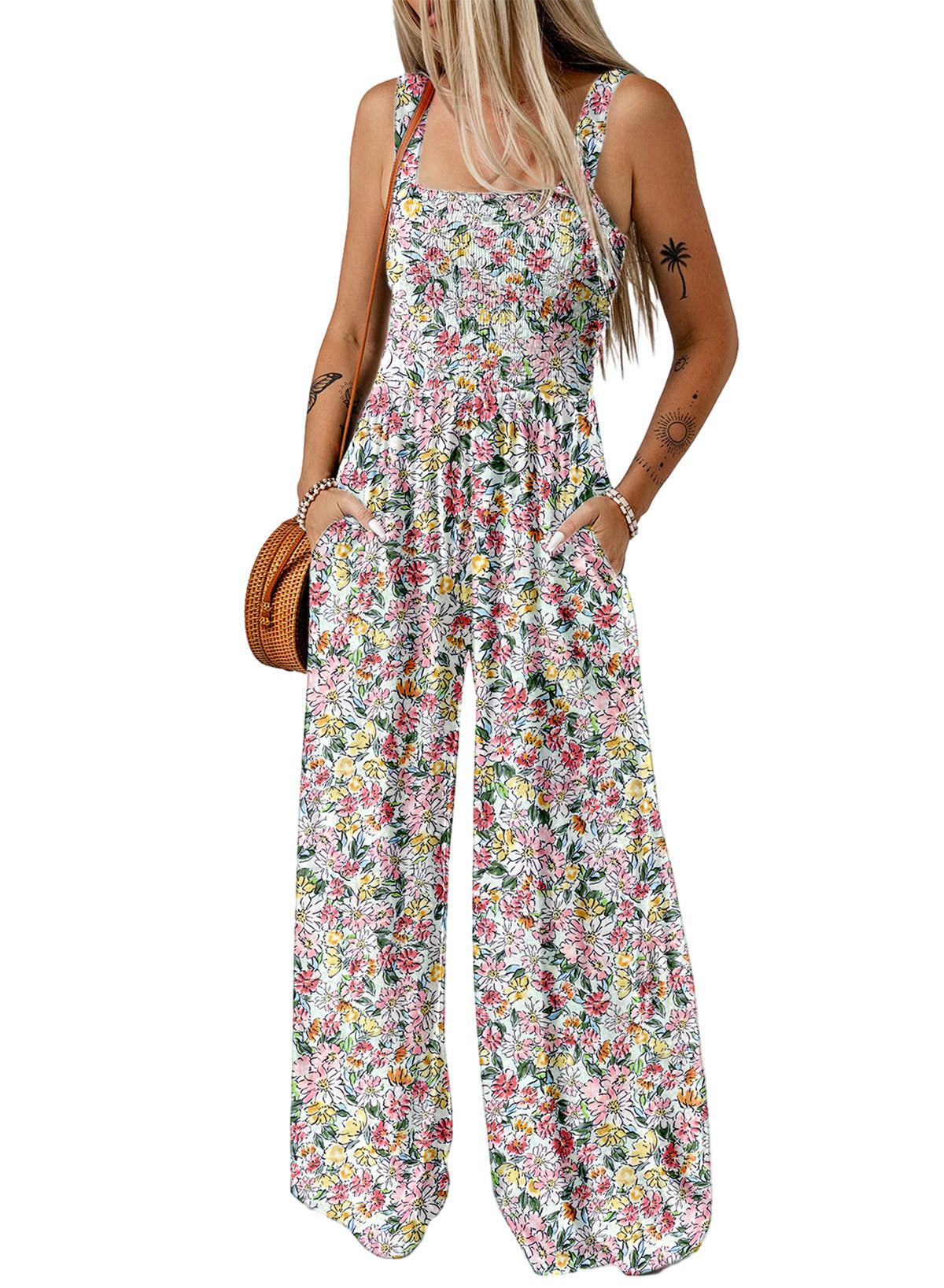 Joyce - Elegant Women's-Spring-Jumpsuit with Floral Print and weitem Bein