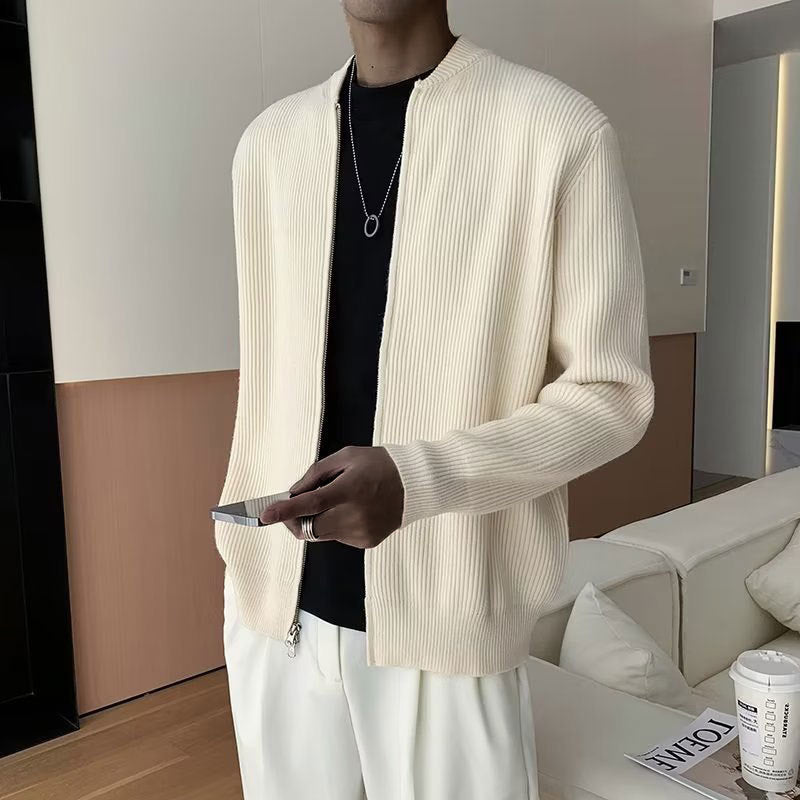 Connor - Men's Spring Knit Sweater with Zip and Rib Structure