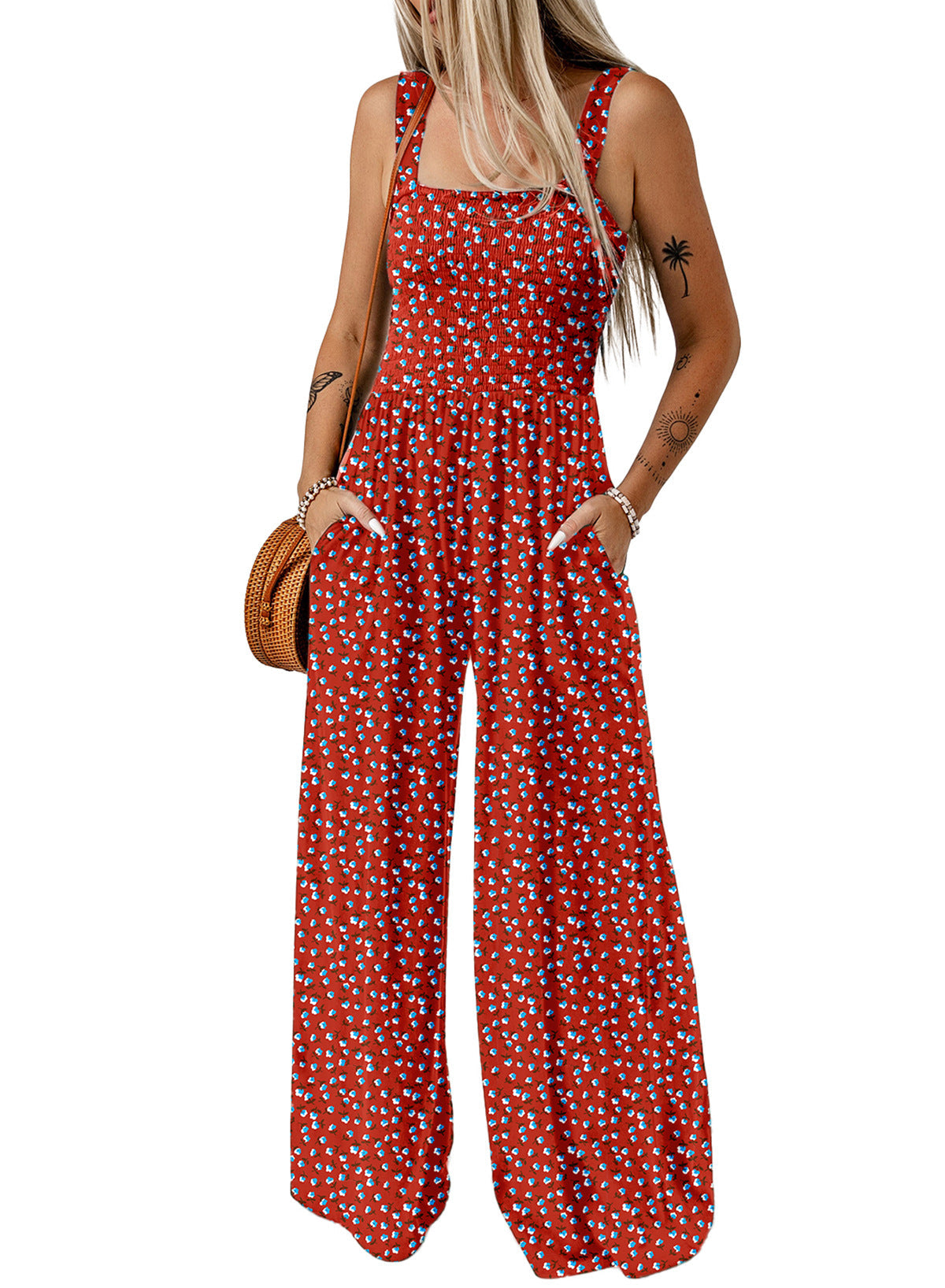 Joyce - Elegant Women's-Spring-Jumpsuit with Floral Print and weitem Bein