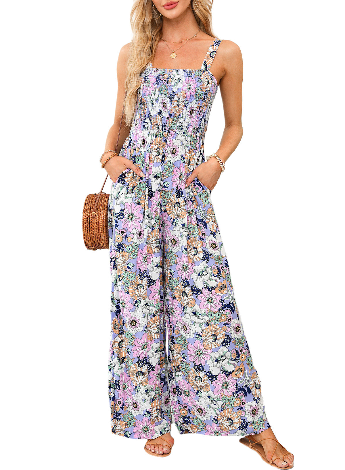 Joyce - Elegant Women's-Spring-Jumpsuit with Floral Print and weitem Bein
