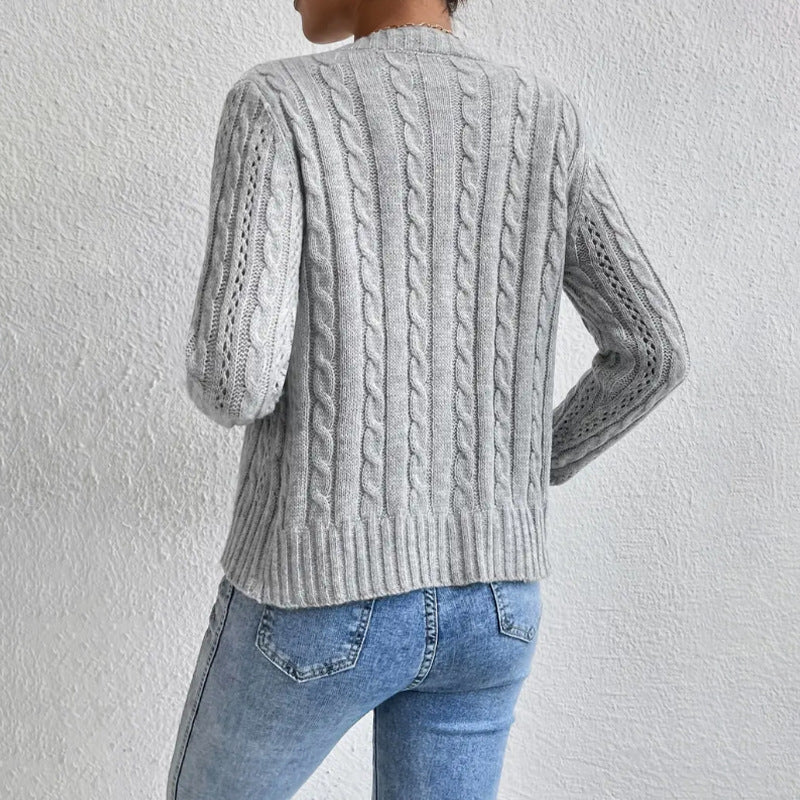 Harriet - Women's Cable Knit Cardigan with Button Placket