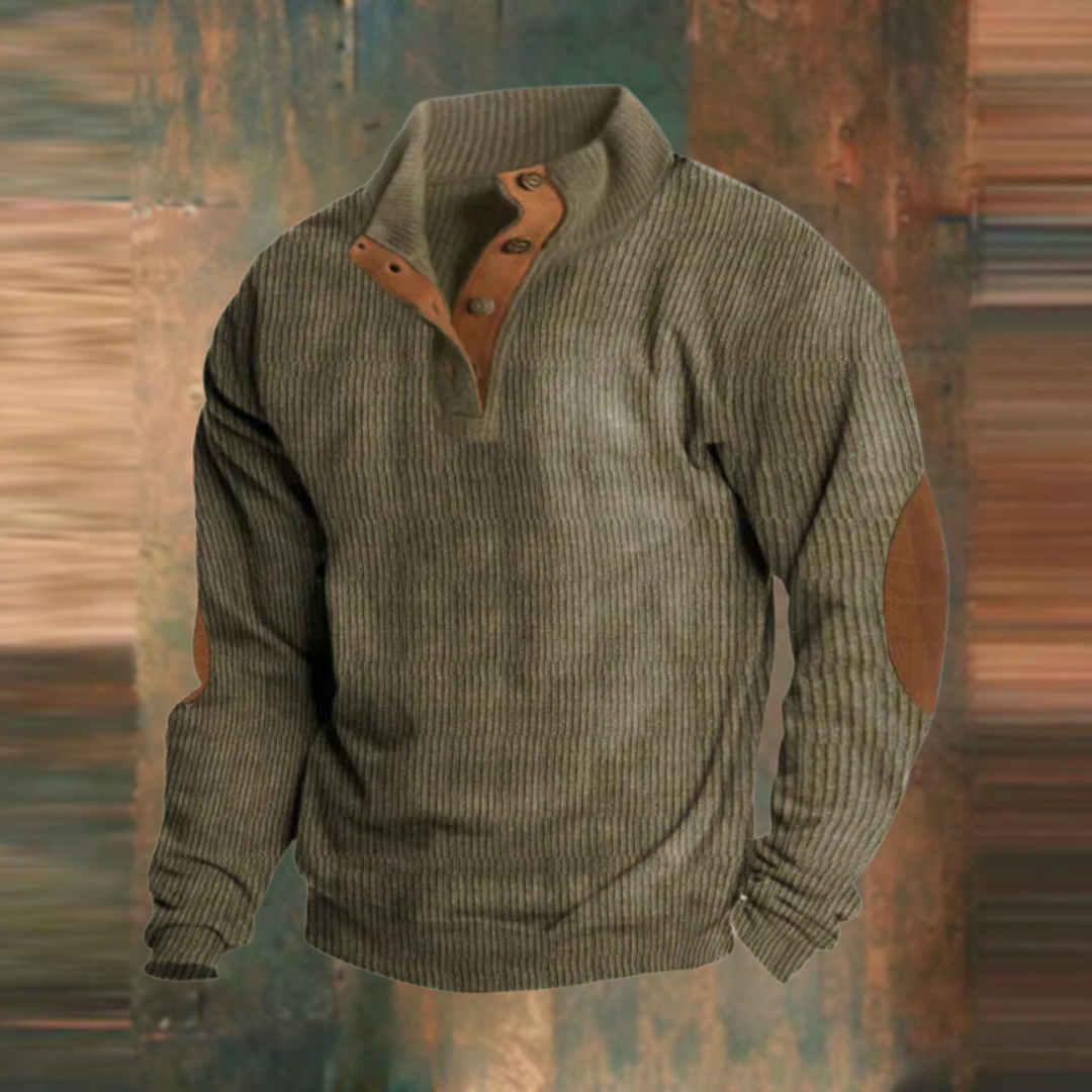 Morgan - Men's Casual Ribbed Sweater with Button Placket at Collar