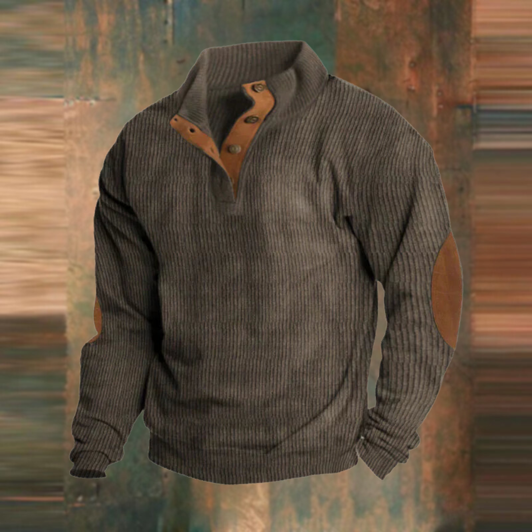Morgan - Men's Casual Ribbed Sweater with Button Placket at Collar