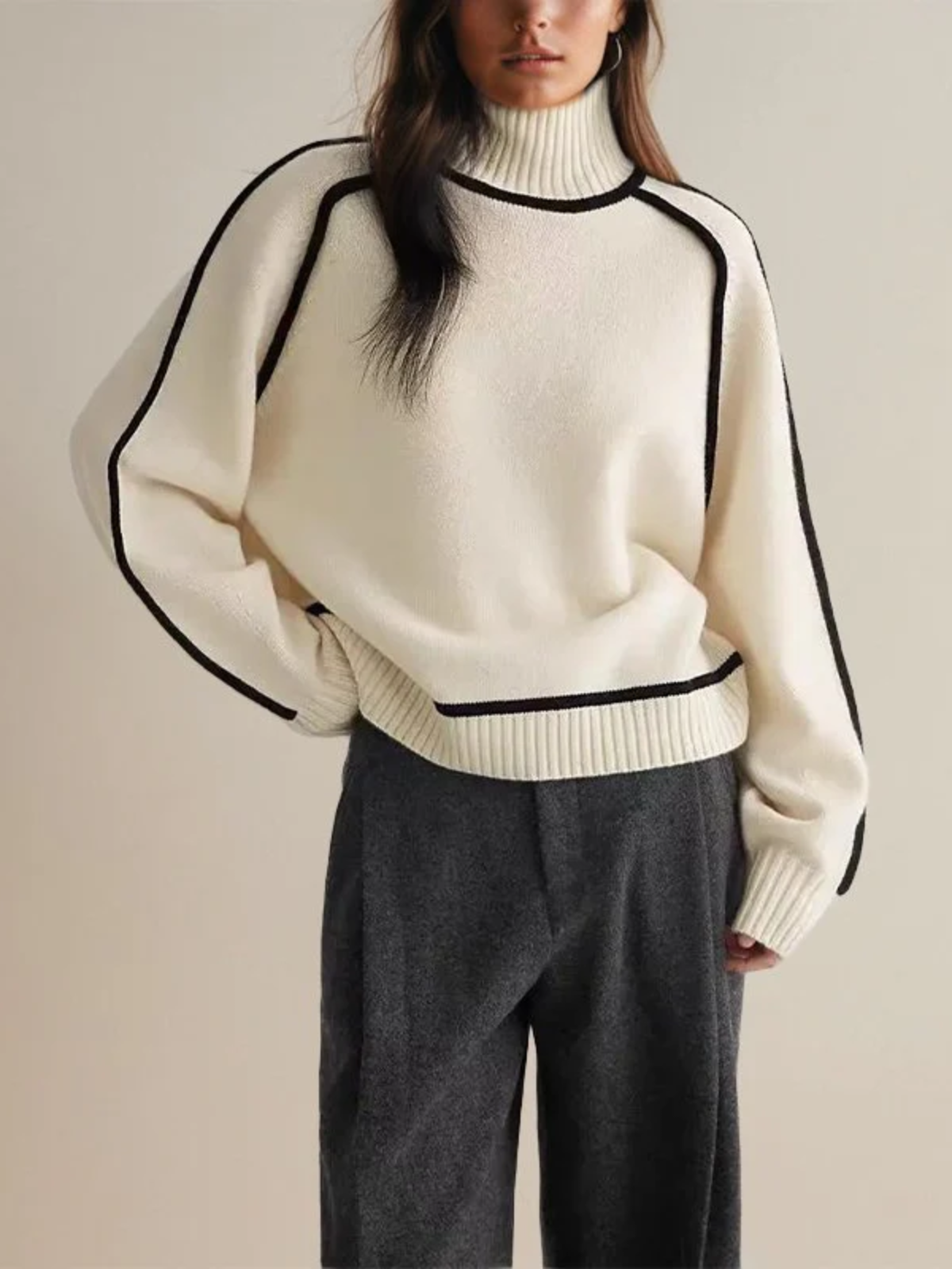 Rebecca - Women's Spring Turtleneck Sweater with Color Block Design