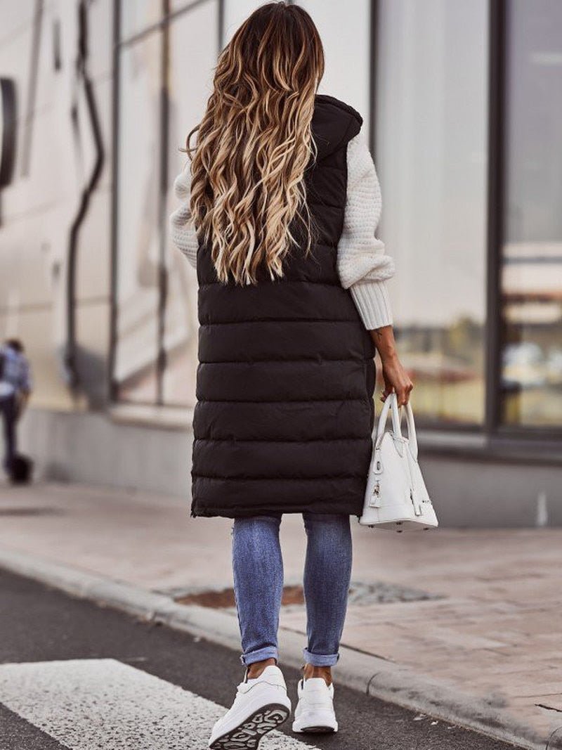 Florence - Women's Long Hooded Stepp Puffer Vest for Spring