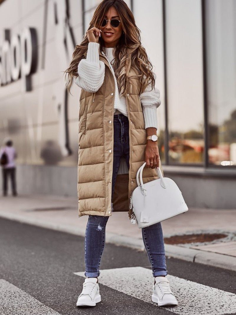 Florence - Women's Long Hooded Stepp Puffer Vest for Spring