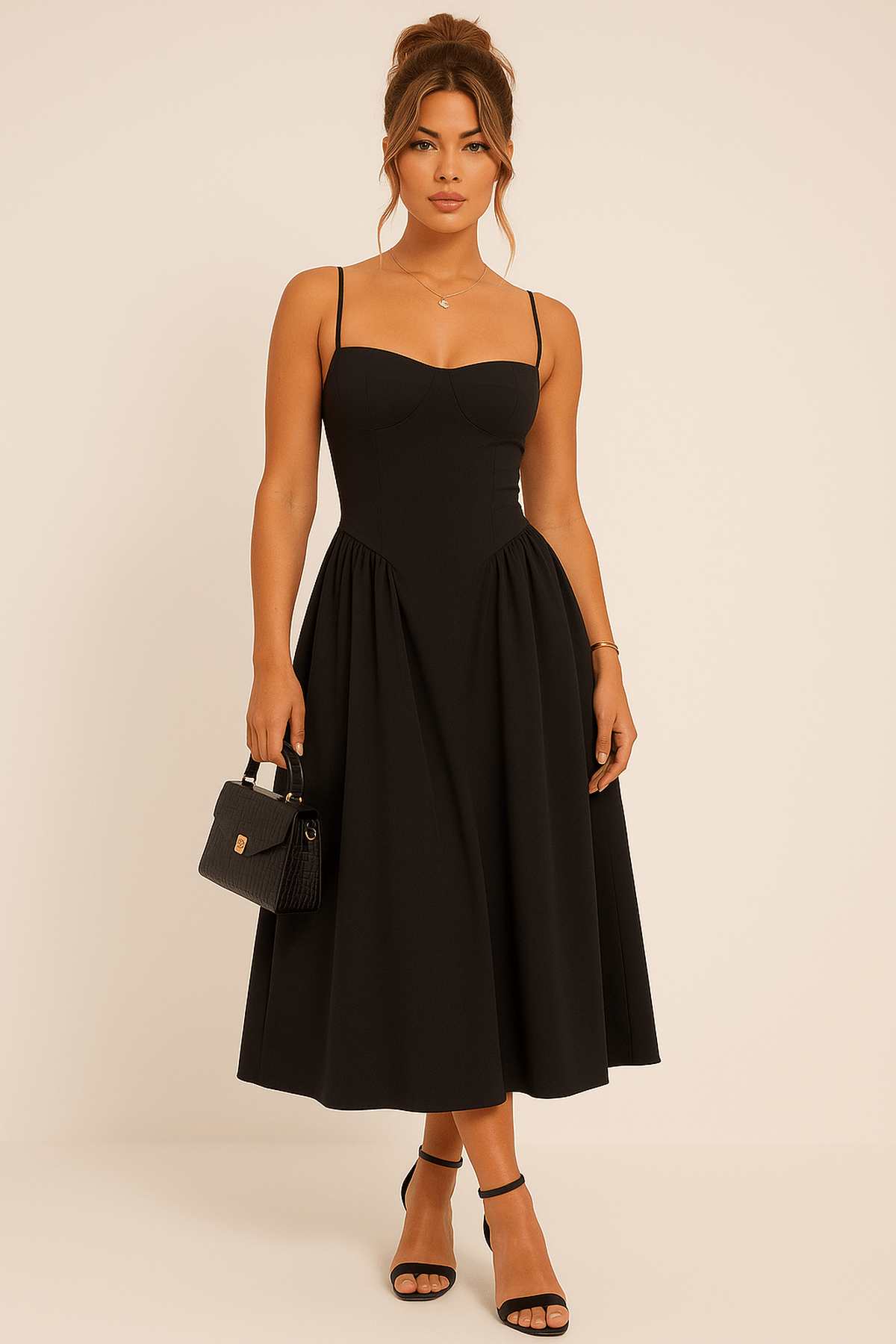 Joanna - Women's Sleeveless Midi Dress with ausgestelltem Cut