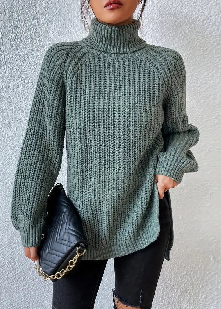 Angela - Women's Spring Turtleneck Sweater with Rib Structure