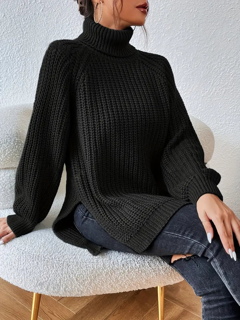 Angela - Women's Spring Turtleneck Sweater with Rib Structure