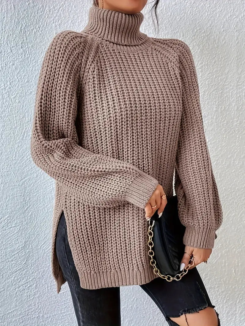 Angela - Women's Spring Turtleneck Sweater with Rib Structure