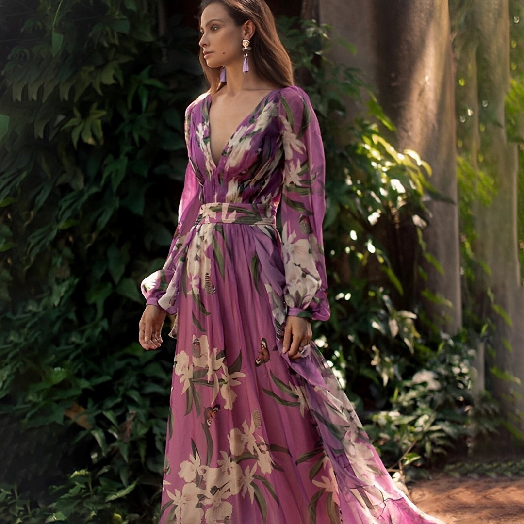 Natalie - Women's Comfortable Floral V-Neck Maxi Dress