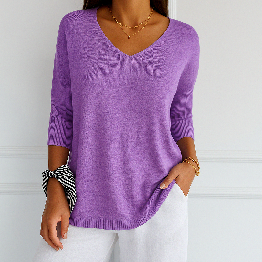 Eliza - Women's Sweater with V-Neck and Short Sleeve