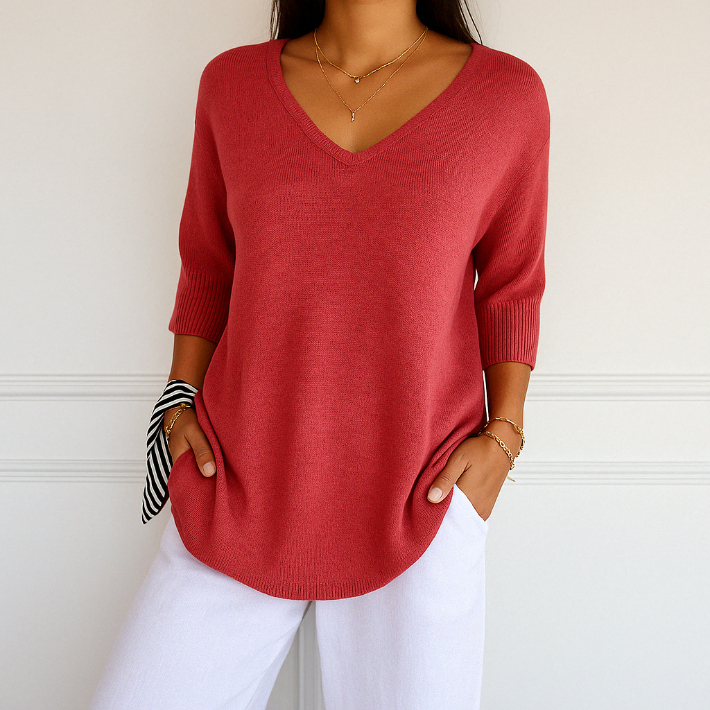 Eliza - Women's Sweater with V-Neck and Short Sleeve