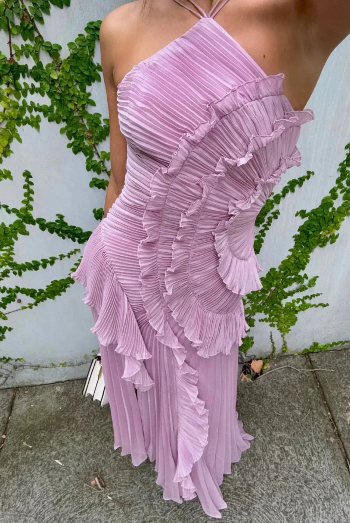 Irene - Women's Pleated Dress with Halterneck and Lagenoptik
