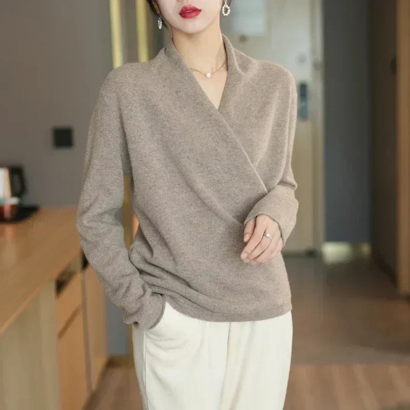 Molly - Women's Spring-Wrap Neckline-Knit Top