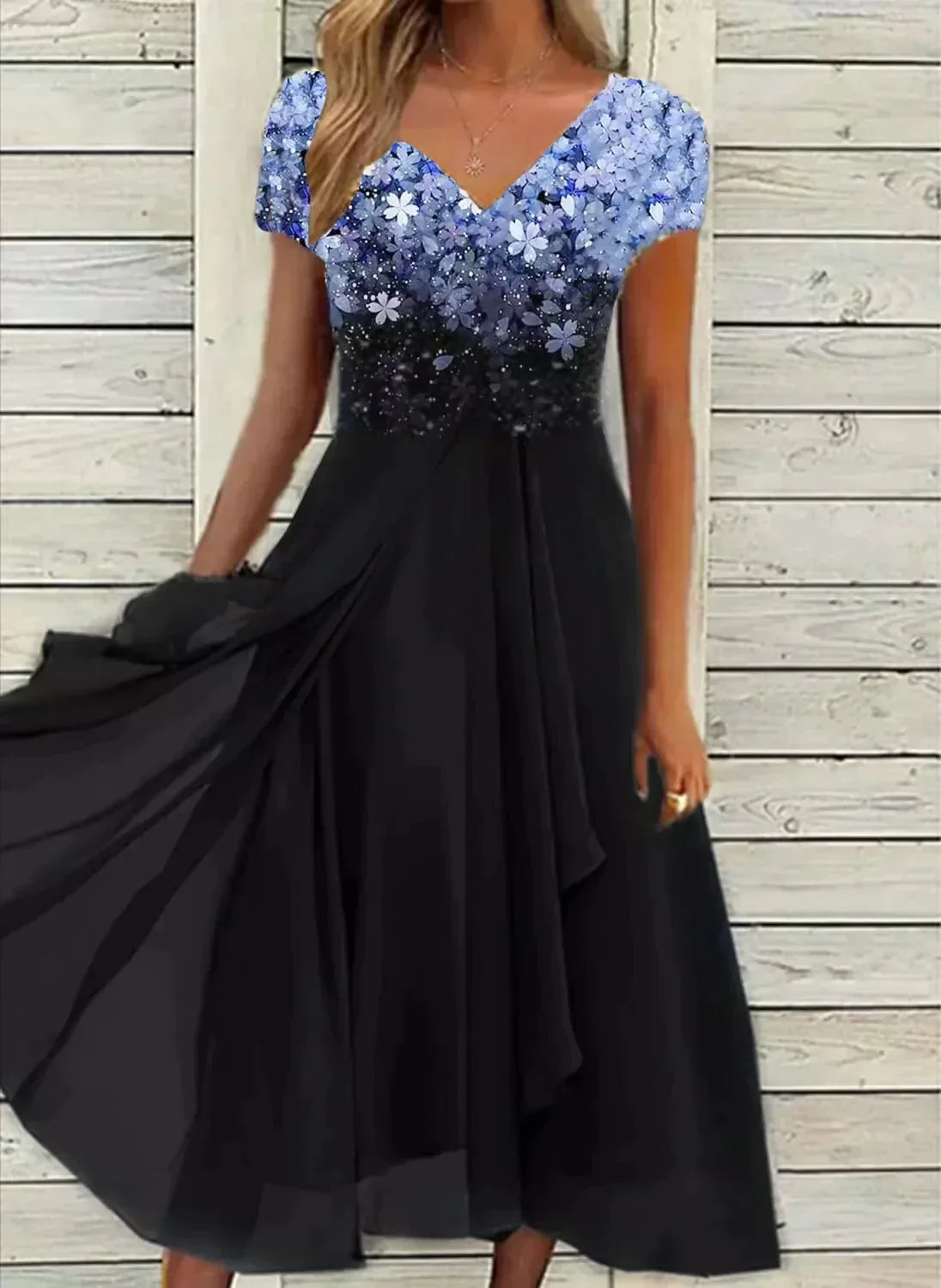 Winifred - Women's Flowing Floral-Formkleid with kurzen Sleeves