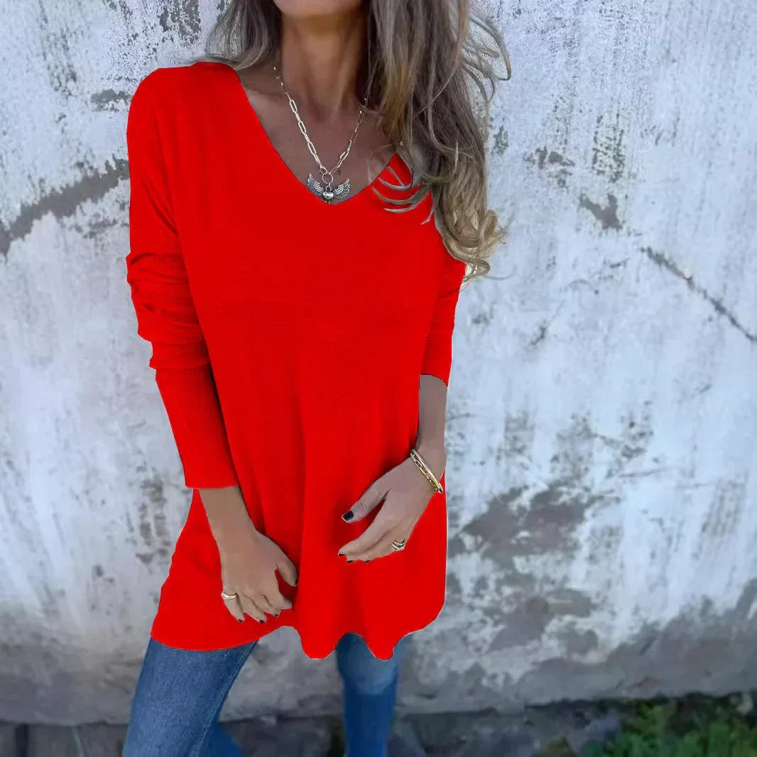 Phoebe - Women's Cosy Autumn-Top with V-Neck and langer Fit