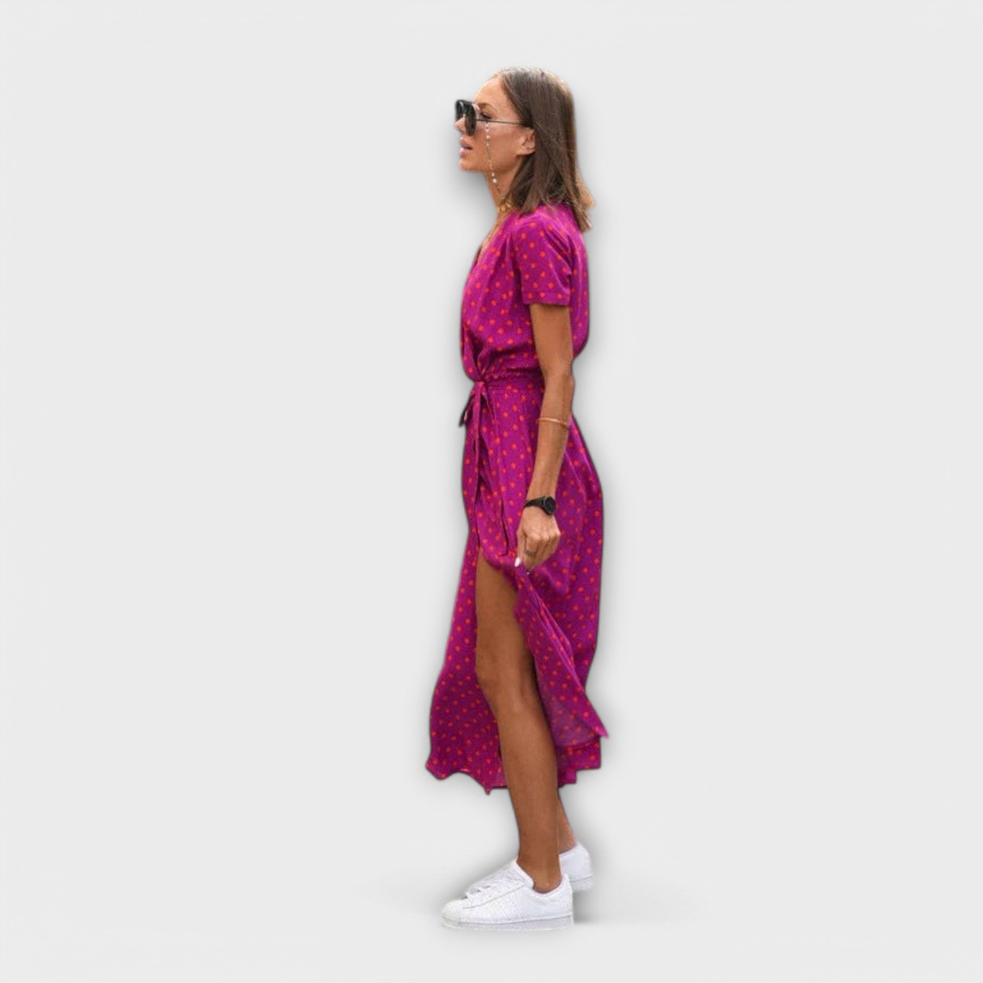 Janice - Women's Casual Langkleid with V-Neck and Belt