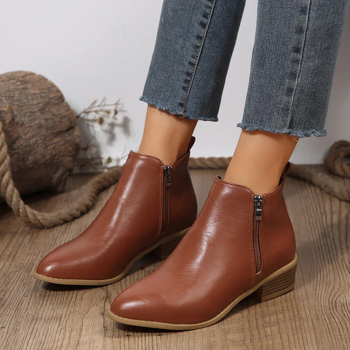 Carolyn - Women's Spring Casual Ankle Boots with Side Zip