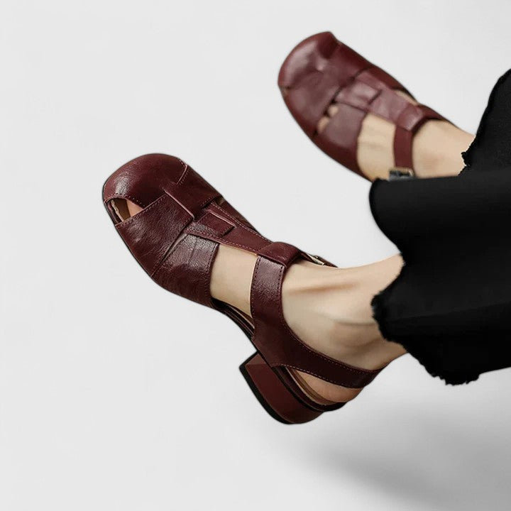 Florence - Women's Vintage-Sandals with Peeptoe and Block Heel