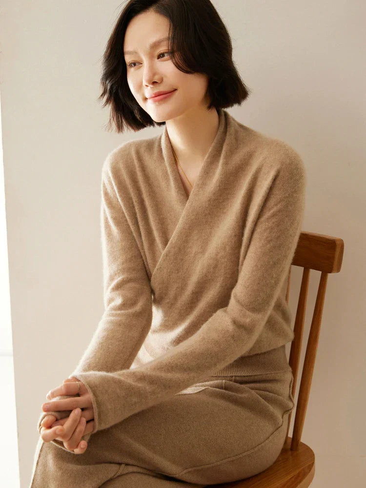 Sandra - Women's Elegant Wrap Sweater with Crossover Design