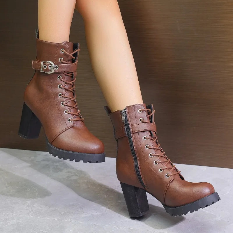 Alice - Women's Lace-Up Ankle Boots with Schnallendetail