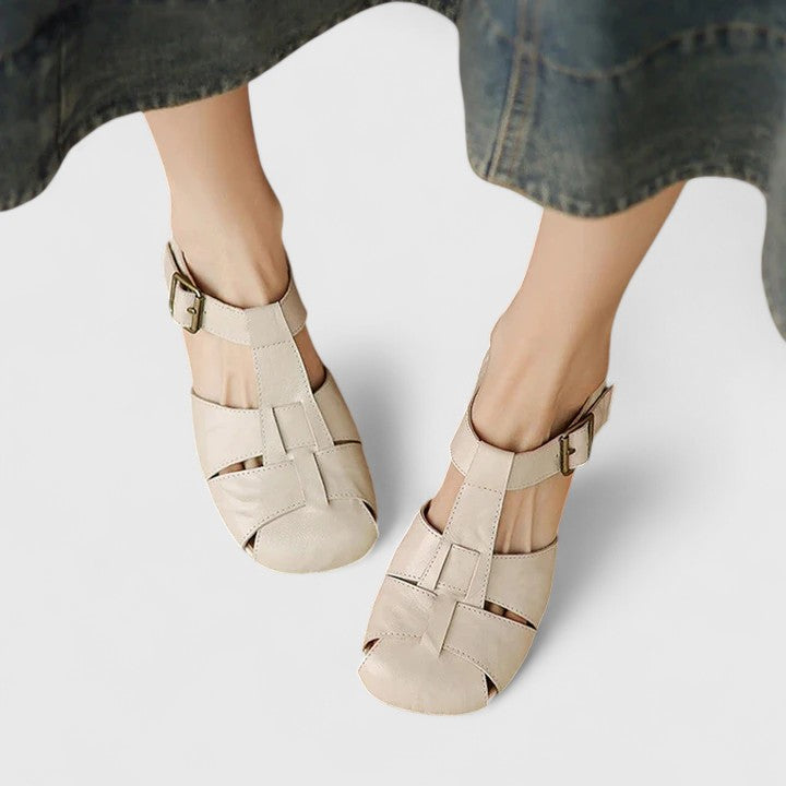 Florence - Women's Vintage-Sandals with Peeptoe and Block Heel