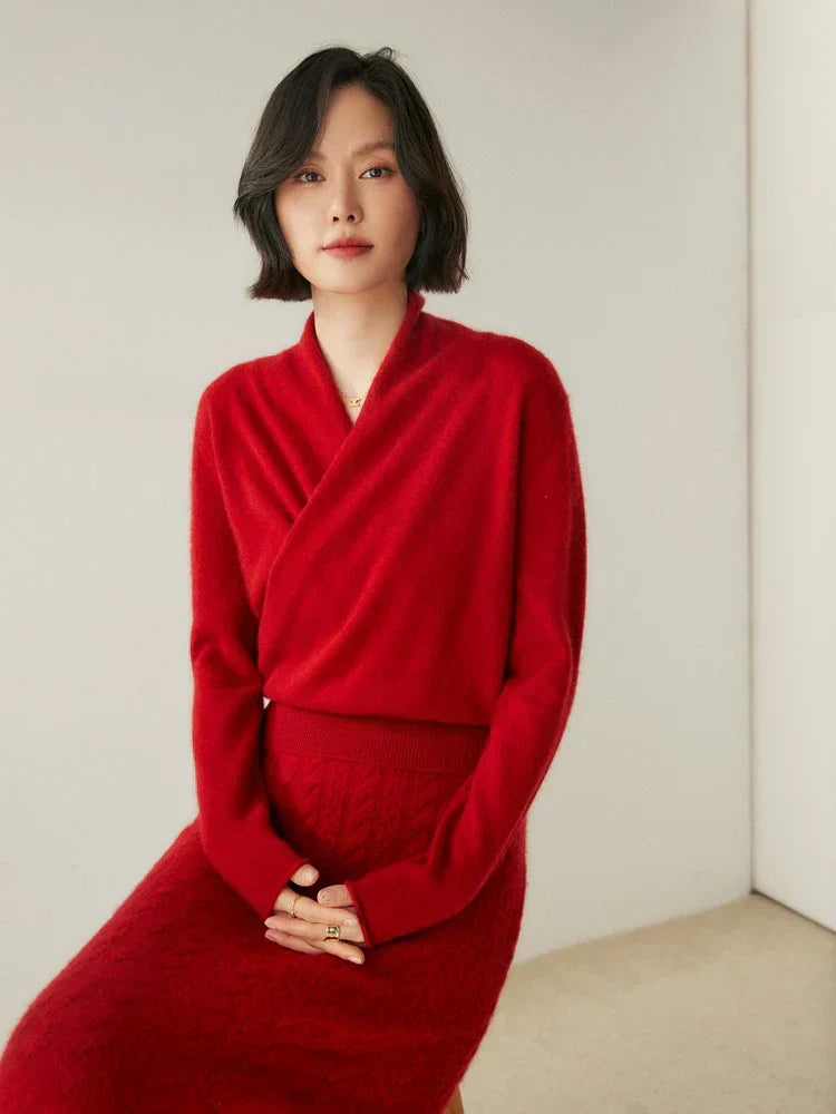 Sandra - Women's Elegant Wrap Sweater with Crossover Design