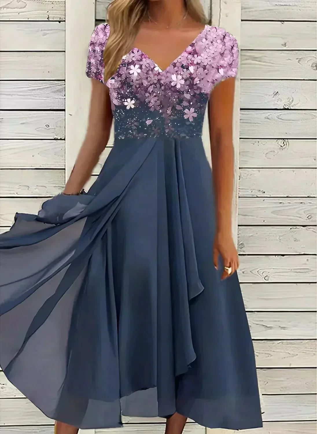 Winifred - Women's Flowing Floral-Formkleid with kurzen Sleeves