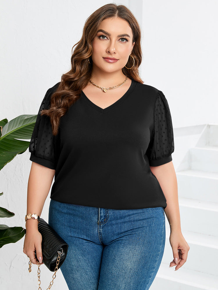 Zoe - Women's V-Neck Top with Puff Sleeves