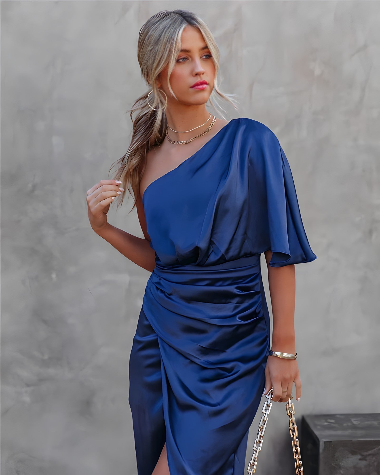 Valerie - Women's Modern Midi Dress with asymmetric Sleeve