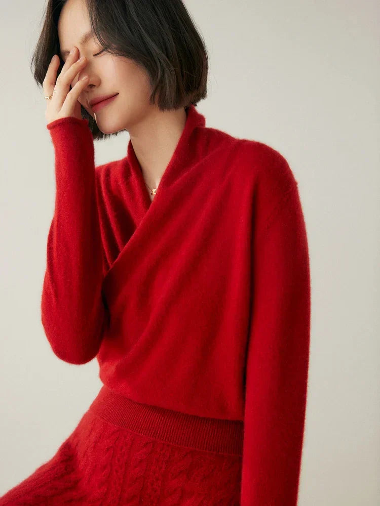 Sandra - Women's Elegant Wrap Sweater with Crossover Design