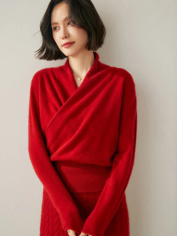 Sandra - Women's Elegant Wrap Sweater with Crossover Design
