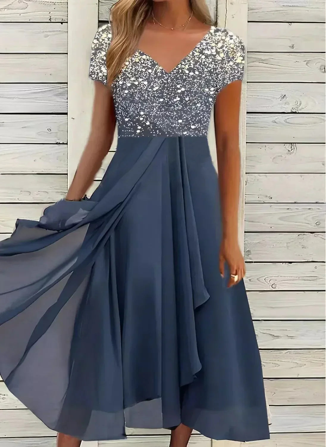 Winifred - Women's Flowing Floral-Formkleid with kurzen Sleeves
