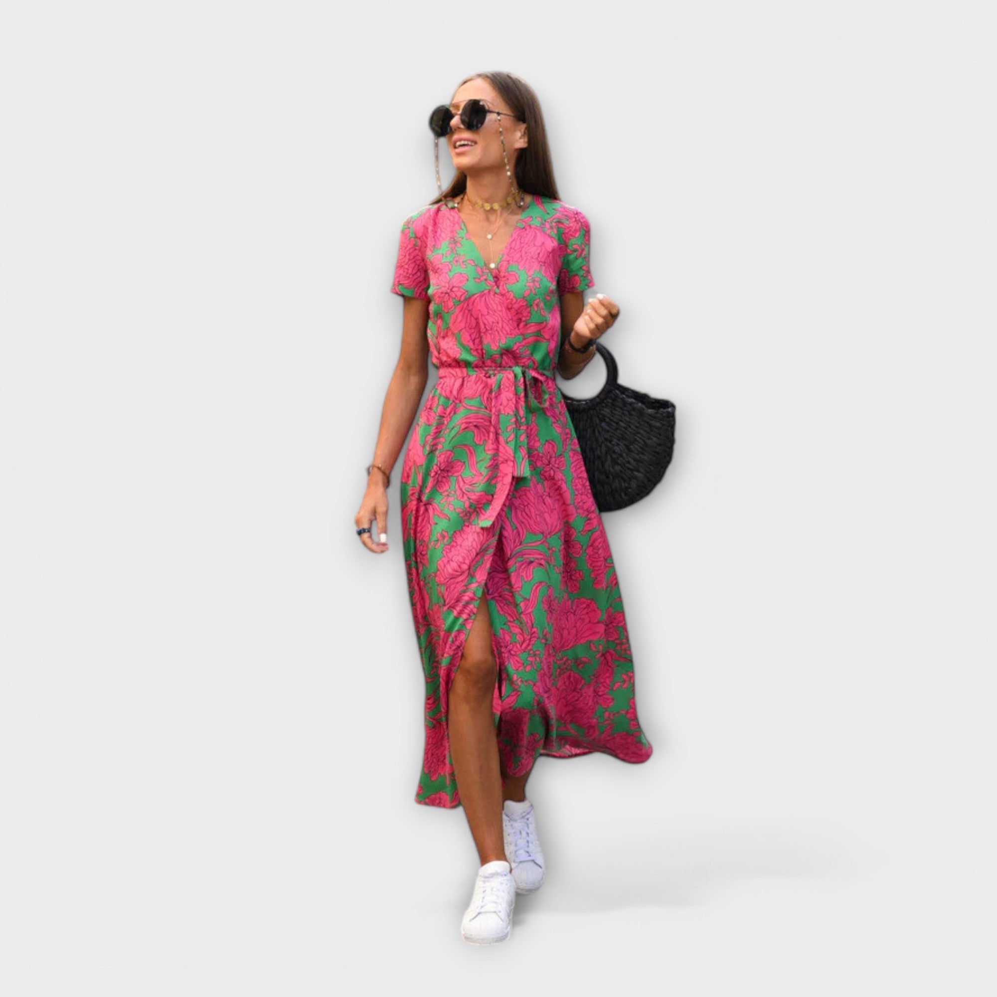 Janice - Women's Casual Langkleid with V-Neck and Belt