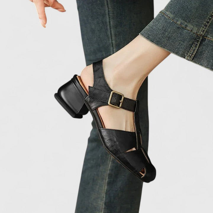 Florence - Women's Vintage-Sandals with Peeptoe and Block Heel