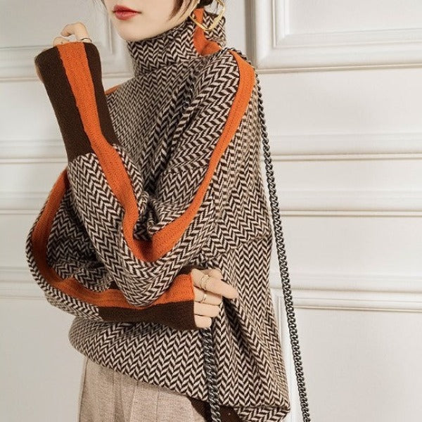 Lily - Women's Luxury Herringbone Turtleneck Sweater