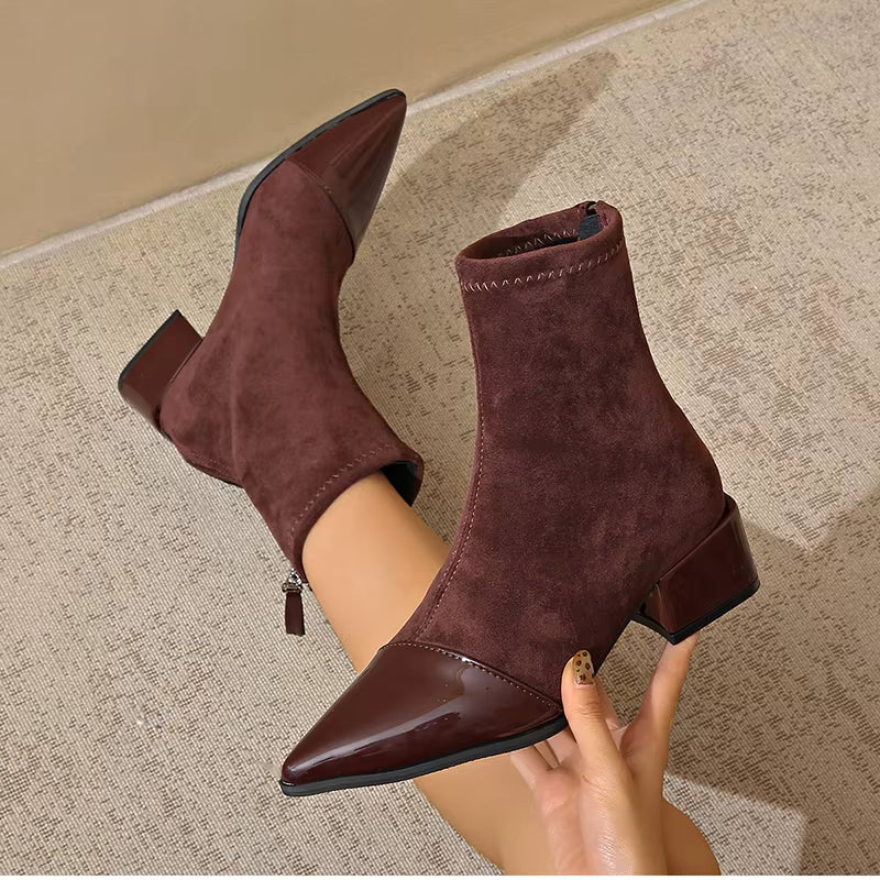 Megan - Women's Spring Ankle Boots with Block Heel