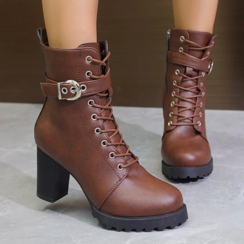 Alice - Women's Lace-Up Ankle Boots with Schnallendetail