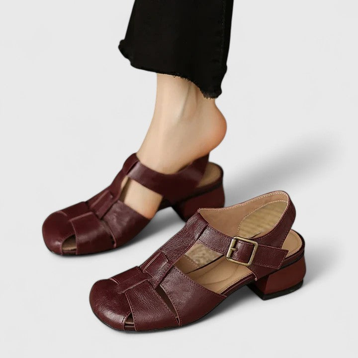 Florence - Women's Vintage-Sandals with Peeptoe and Block Heel