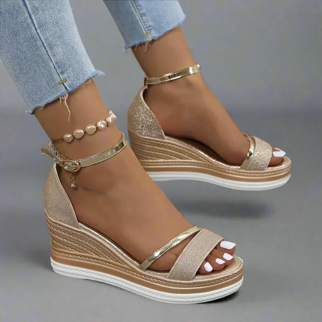 Amber - Women's Plateau Wedge Heel Sandals with Open Zehenpartie
