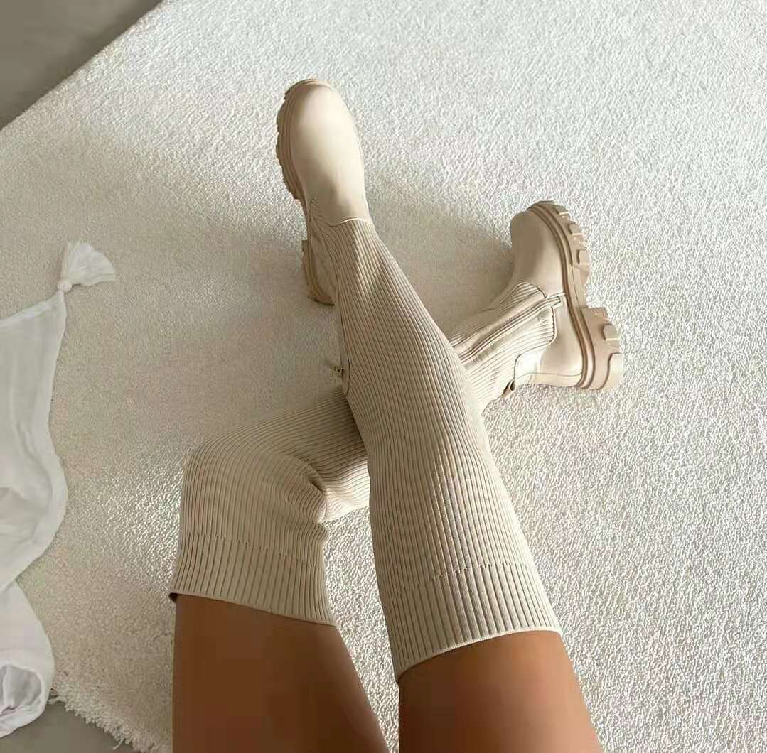 Sophia - Women's Ribbed Boots with chunky Sole
