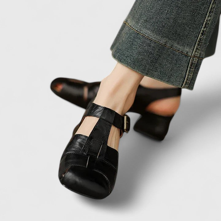 Florence - Women's Vintage-Sandals with Peeptoe and Block Heel