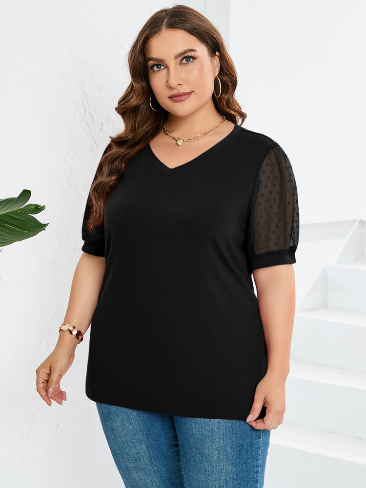 Zoe - Women's V-Neck Top with Puff Sleeves